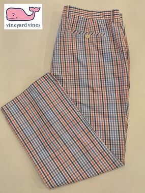 Vineyard Vines Men's 38W×30L Red, White & Blue Gingham Plaid Golf Breaker Pants